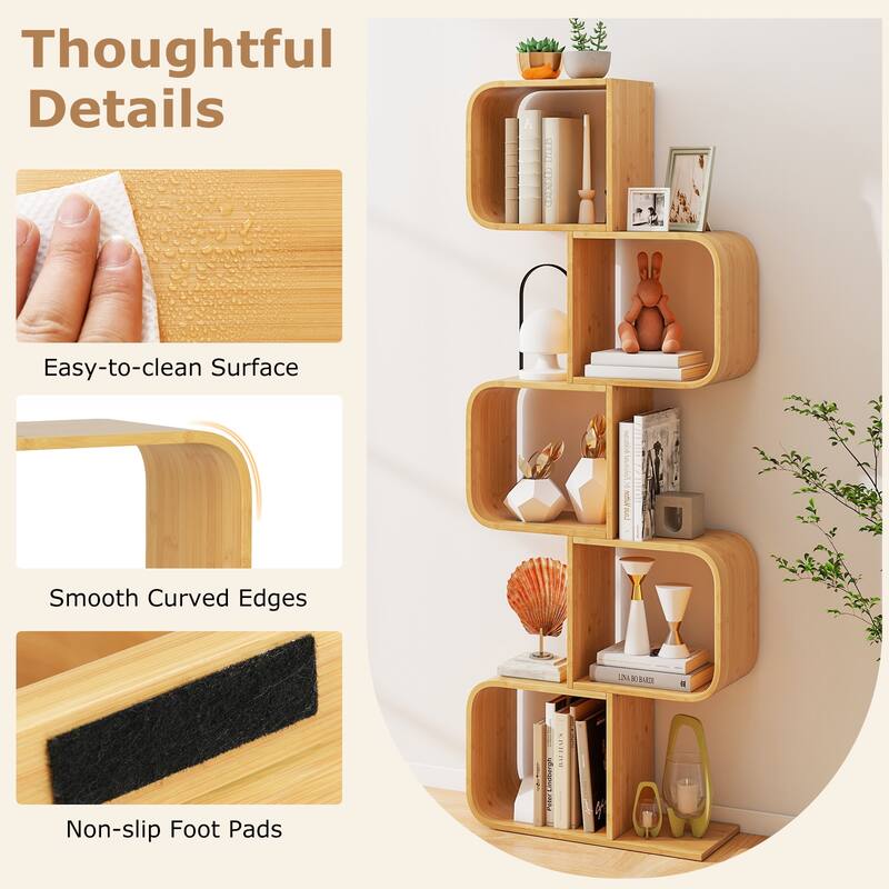 Gymax 2PCS 5-Tier S-Shaped Bookcase w/ 5 Open Cubes Geometric Corner