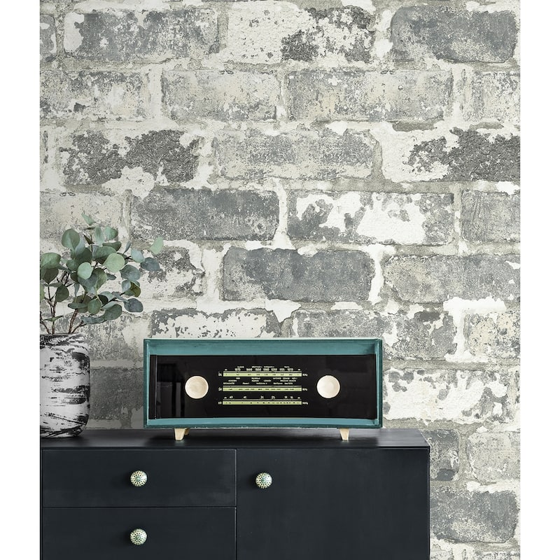 NextWall Weathered Grey Brick Peel and Stick Wallpaper - 20.5 in. W x 18 ft. L