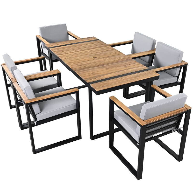 Modern 7 Pieces Outdoor Dining Set with Removable Cushions, Patio Dining Table and Chair Set for Patio, Backyard 7 Pack