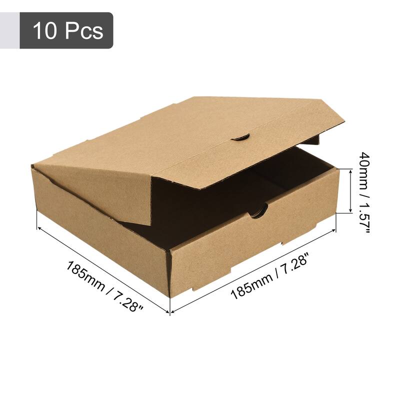 Pizza Box, 10pcs 7x7 Inches - Cowhide Paper Square Mini Pizza Boxes - Brown - Brown