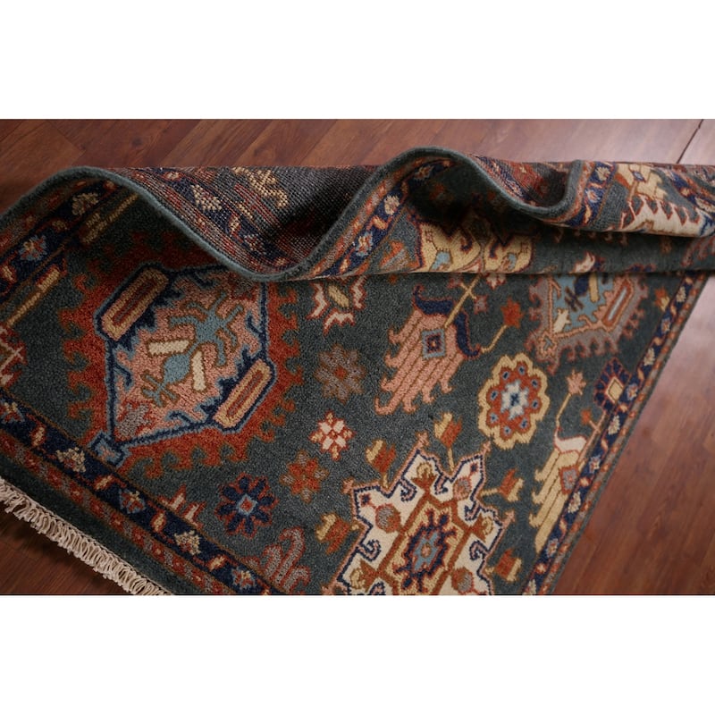 Geometric Oushak Indian Accent Rug Handmade Wool Carpet - 4'1" x 6'2"