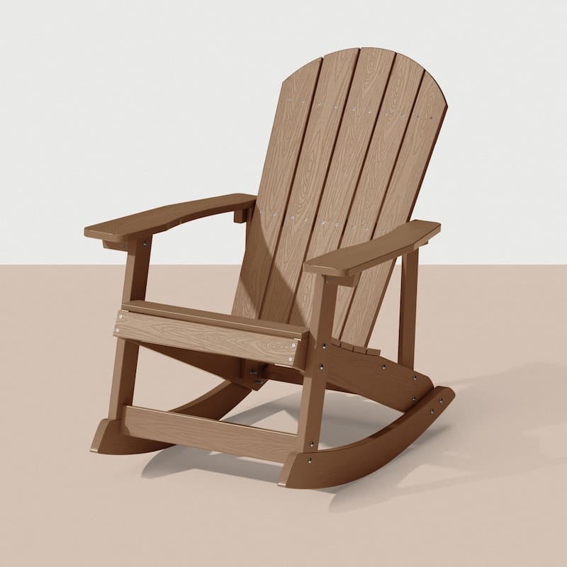 WINSOON HIPS All Weather Outdoor Indoor Rocking Chair, Rocking Adirondack Chair - Teak