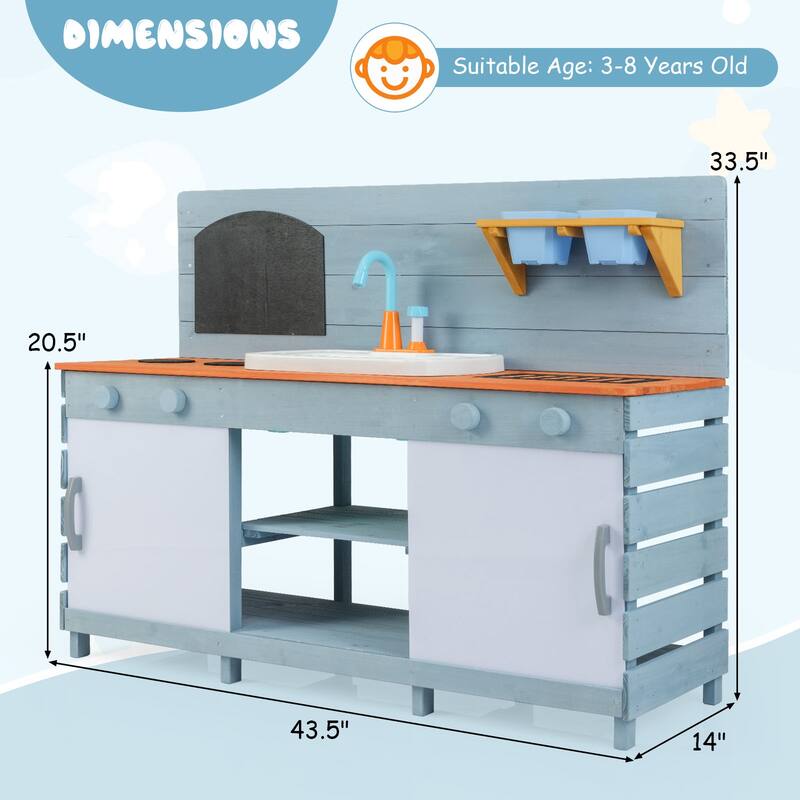 Kids Play Kitchen Set with Stoves for Boys Girls Aged 3-8-Blue - Multi