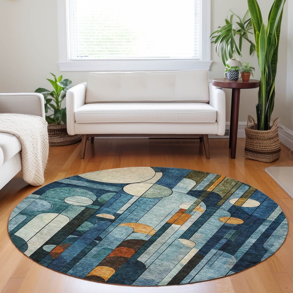 Machine Washable Indoor/ Outdoor Abstract Deco Chantille Rug