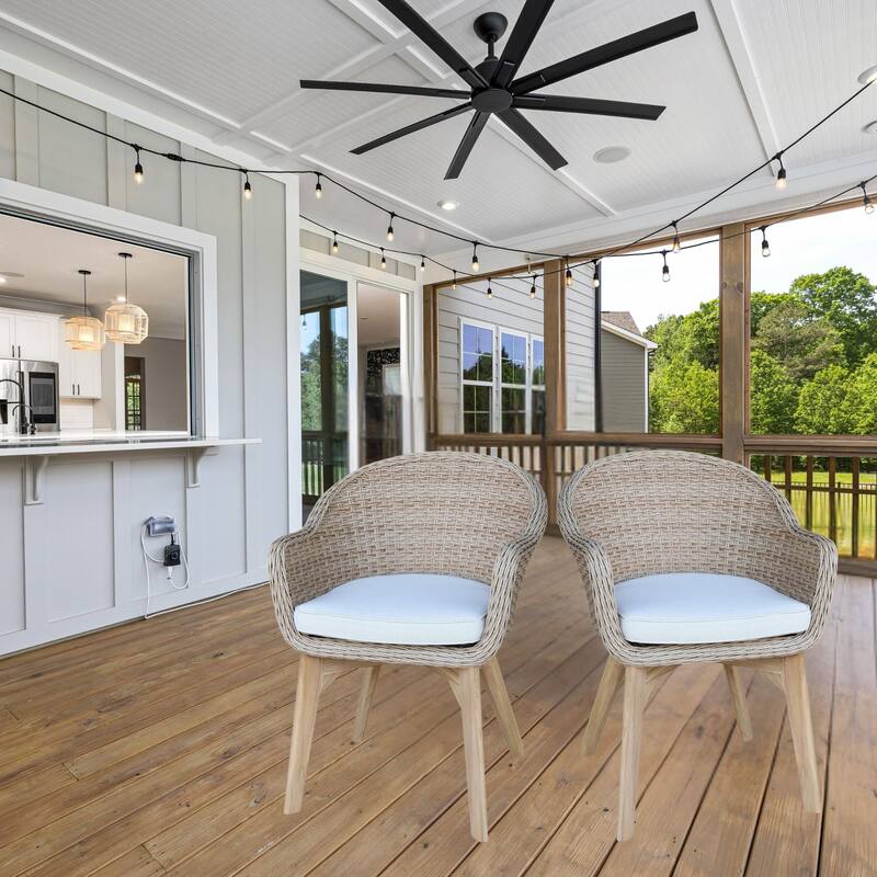 Outdoor Set of Two Wicker Dining Chairs with Cusions