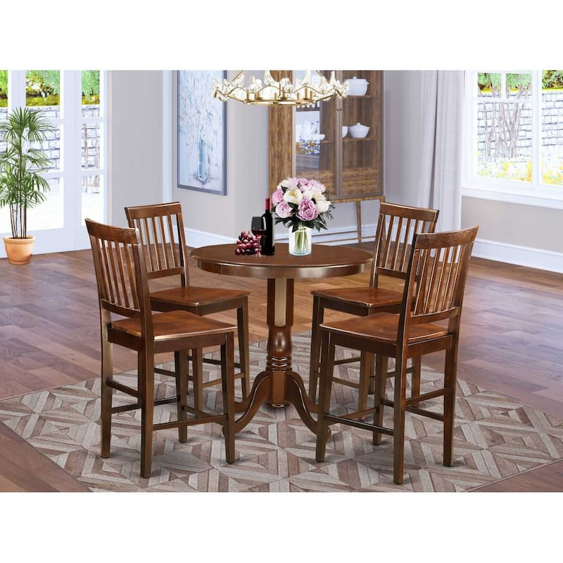 Counter Height Dining Set - 5 Piece Round Table & 4 Chairs - Modern Kitchen Set