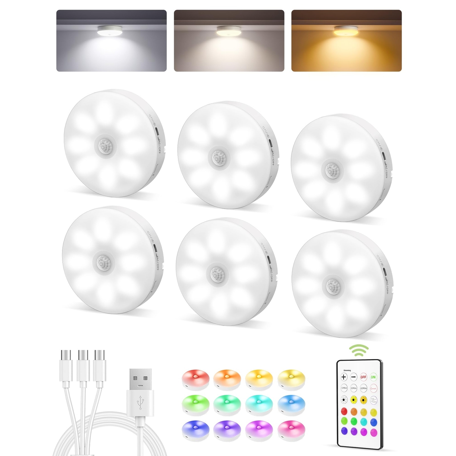 EZVALO Puck Light Wireless Motion Sensor with Remote RGB 6 Pack White White On Sale Bed Bath Beyond 42358523