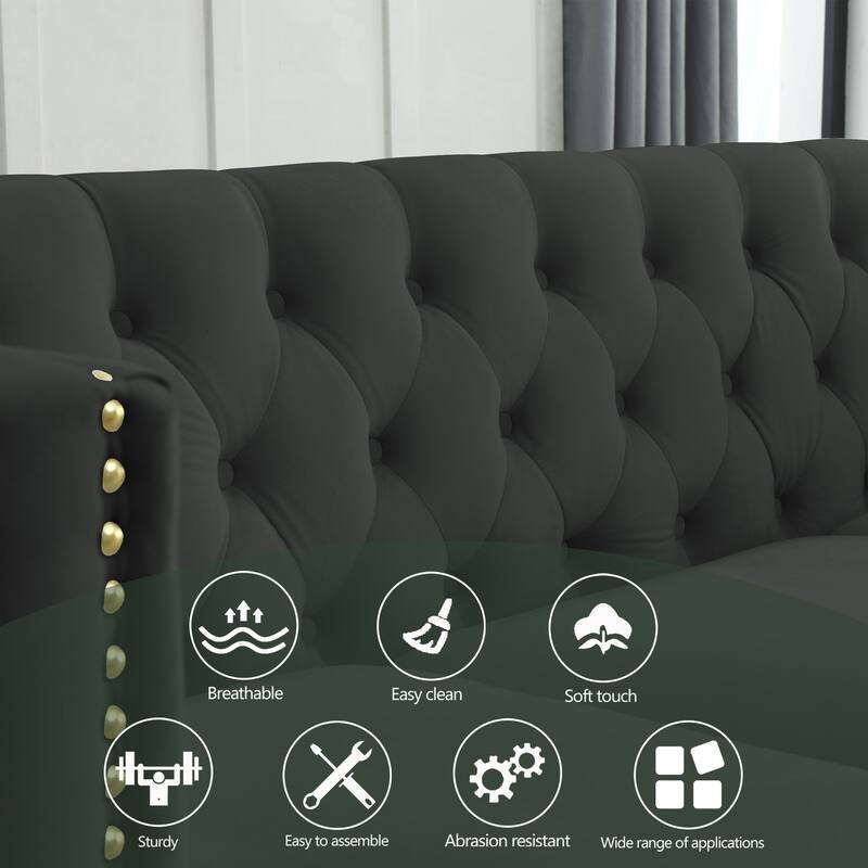 Velvet Sofa Couch for Living Room,Bedroom,Modern Buttons Tufted Square Arm Couch with Metal Legs