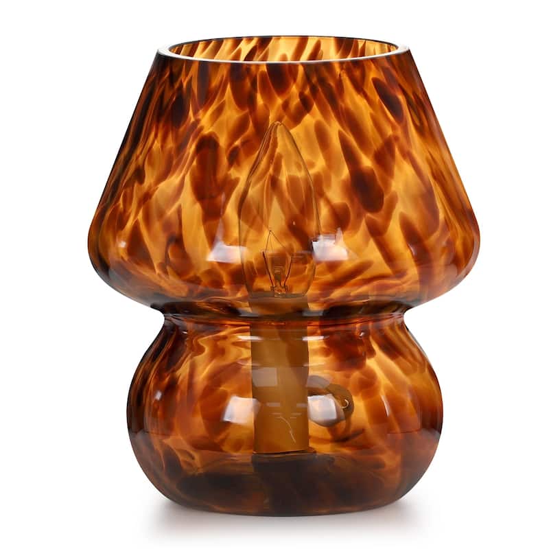 Brown Leopard Print All-glass Table Lamp with Inline Switch - 5.75'' x 5.75'' x 7.25'' (L x W x H)