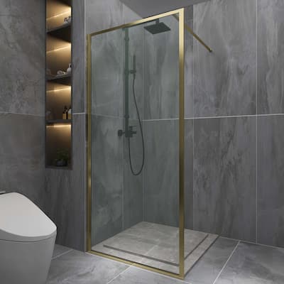Shower Door Glass Framed Fixed Rectangle Shower Screen - Gold