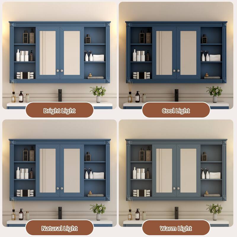 47 Inch Wall Mounted Bathroom Mirror Medicine Cabinet with Storage, Adjustable Shelf and Open Shelves