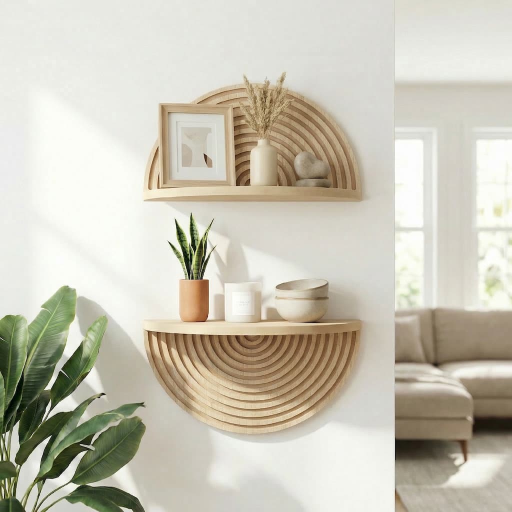 Natural Boho Arched Lunar Ledges 2 Piece Floating Wall Shelf 12x6 - 6.62" H x 11.75" L x 5" D
