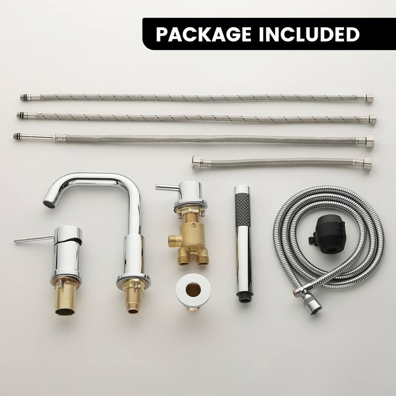 Solid Brass 2-Handle Deck Mounted Roman Tub Faucet with Handheld Shower