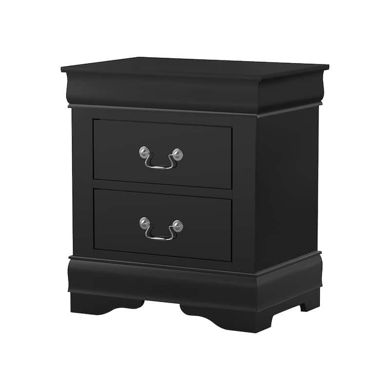 Modern Black Solid Wood 2-Drawer Nightstand Bed Side Table