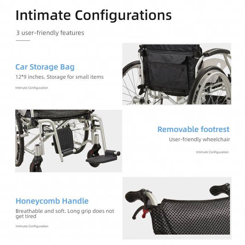 Aluminum alloy multi-function wheelchair. Unique 6 tire design. Quickly switch between self-use and companion mode