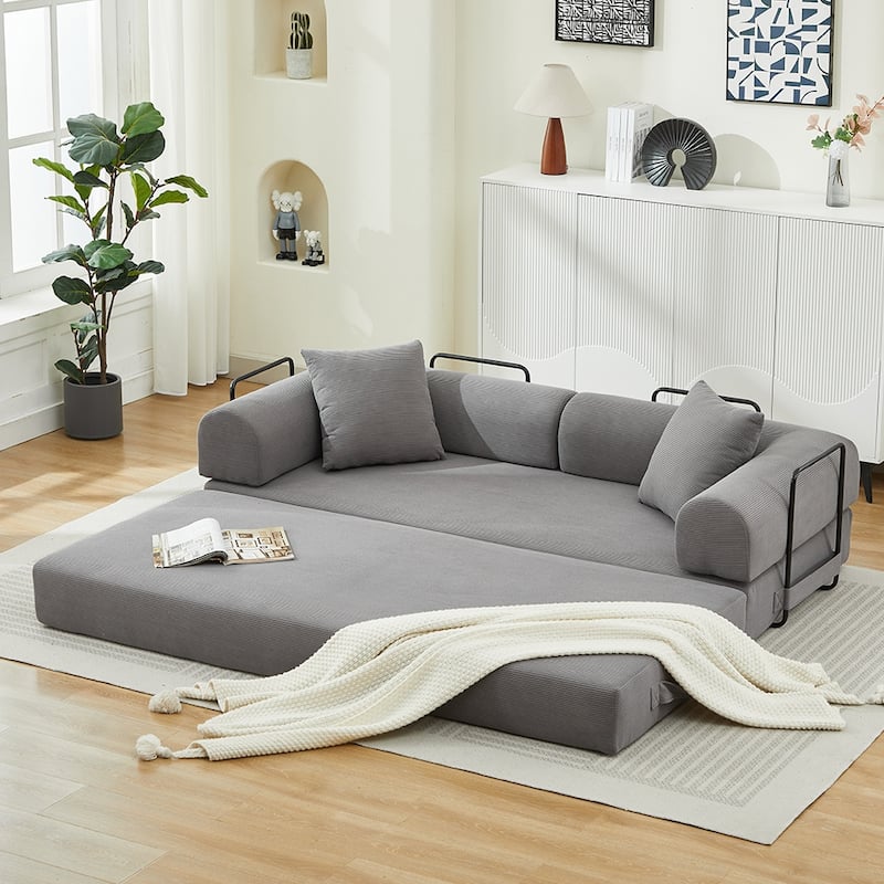 Folding Upholstered Sofa Bed, 78.5" Convertible Sleeper Sofa Bed with 2 Pillows, Fold Out Loveseat Couch, Futon Couch