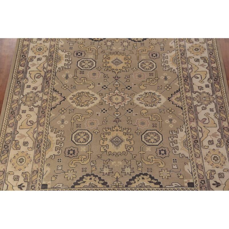 Brown Transitional Oushak Indian Area Rug Handmade Wool Carpet - 9'2"x 11'8"