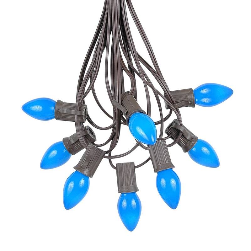 25 Foot C7 Ceramic Christmas Light Set, Hanging String Lights, Brown Wire