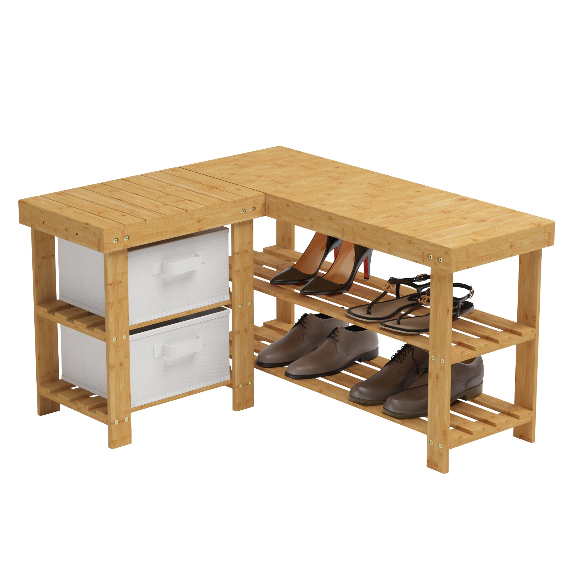 Elephance Solid L-Shape Shoe Rack Detachable 3 Tier Bamboo Shoe