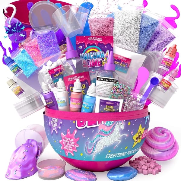 slide 2 of 8, GirlZone Sparkly Unicorn Egg Surprise Slime Kit, DIY Sensory Toy for Girls, Cloud & Unicorn Slimes, Arts & Crafts for 7-12
