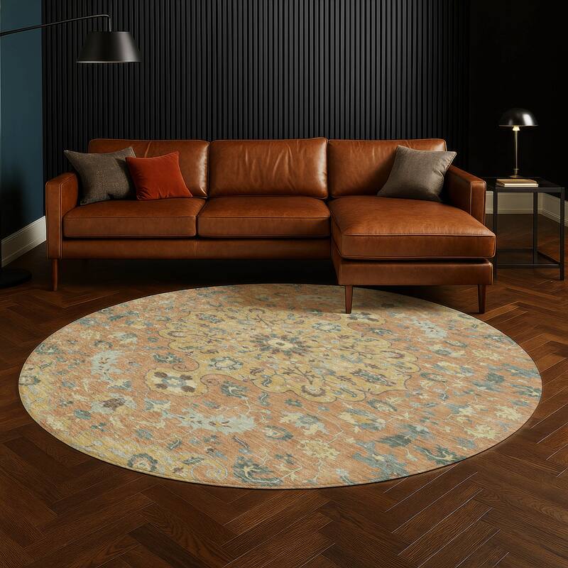 Machine Washable Indoor/ Outdoor Traditional Indore Chantille Rug