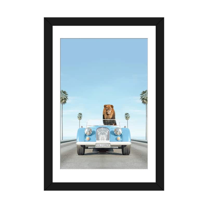 iCanvas "Blue Vintage Car With Lion" by Tiny Treasure Prints - Black - 32x24x1