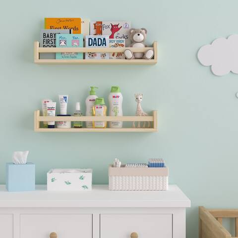 Wallniture Madrid Kids Shelves for Wall Decor, Nursery Storage 24", Natural, Set of 2