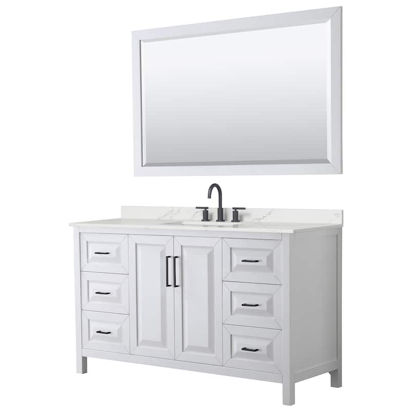Wyndham Collection WCV252560S-QTZ-US3M58 Daria 60" Free Standing - White / Giotto Quartz Top / Matte Black Hardware