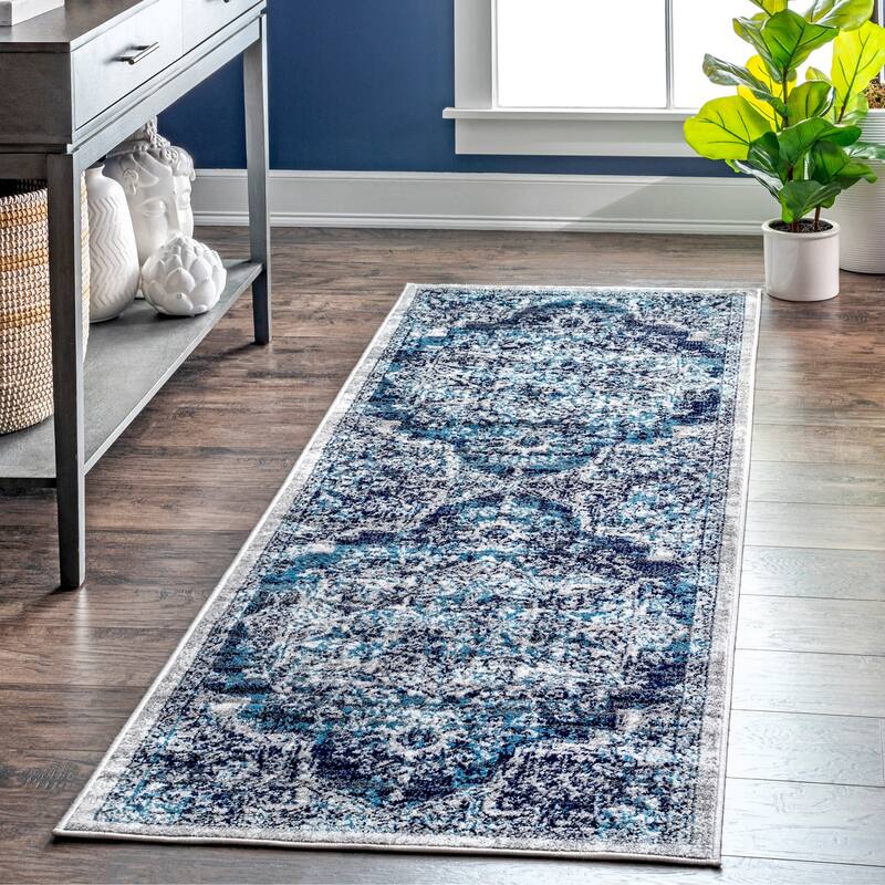 Nuloom Maryanne Transitional Medallion Area Rug - 2'6" x 12' Runner - Blue