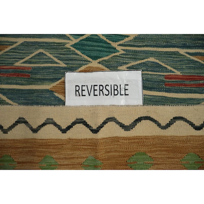 Hand Woven Oriental 100% Wool Carpet Southwestern Tribal Navy Blue & Blues Kilim Area Rug - 9' 9'' X 8' 3''