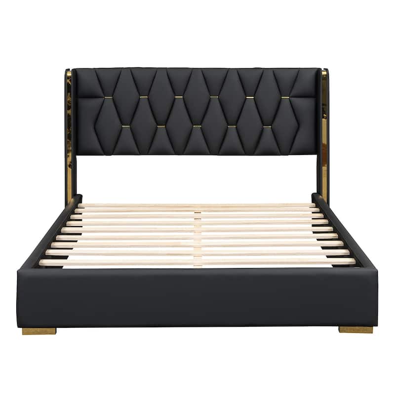 Modern Full Size Upholstered Platform Bed Frame with Headboard