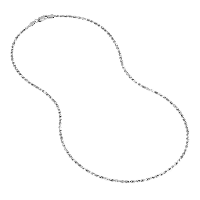 Curata 925 Sterling Silver Rhodium 2.2mm Diamond Cut Rope Chain Necklace