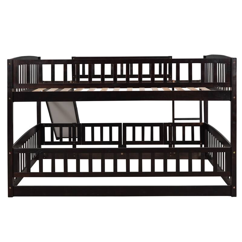 Full-Over-Full Bunk Bed with Slide and Convertible Ladder, Space-Saving Design