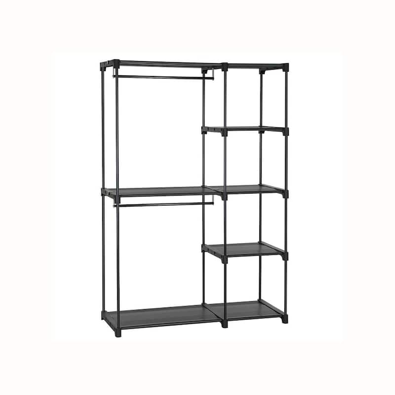 Freestanding Closet Organizer with Adjustable Shelves, Dual Hanging Rods and Storage Drawers - 44.1"L x 16.9"W x 65"H - Grey