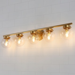 Cionar Modern Glam 5-Light Gold Bathroom Vanity Lights with Clear Globe Glass Shades - L 34.2" x D 6.3" x H 7.5" 