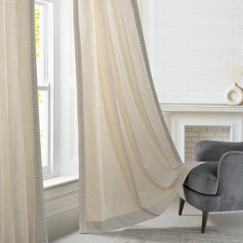 Exclusive Fabrics Bordered Textured Cotton Curtains For Bedroom & Living Room Curtains - Single Panel Drapes