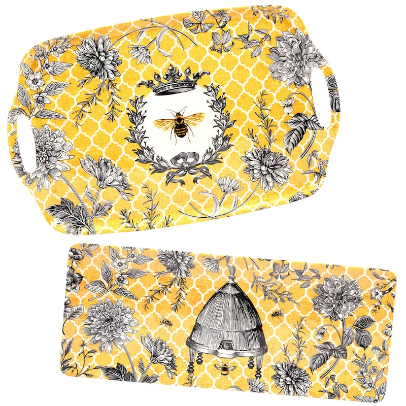 Certified International French Bees Melamine 2pc Platter Set