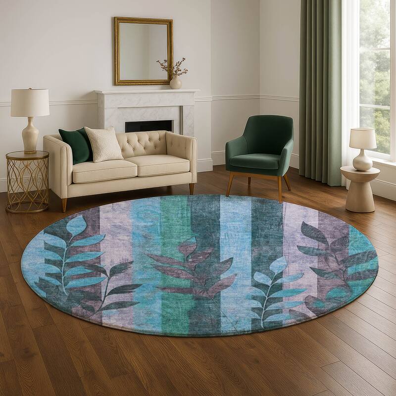Premium Washable Super Soft Modern Floral Mayfield Rug - Denim - 8' x 8'