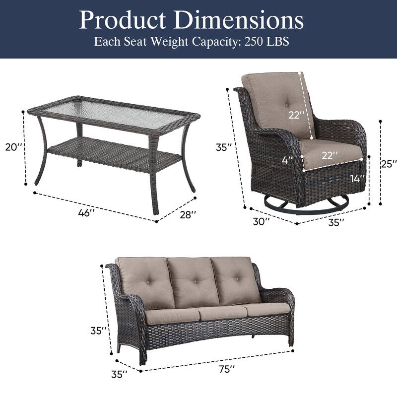 Outdoor Swivel Chairs with Sofa Coffee Table