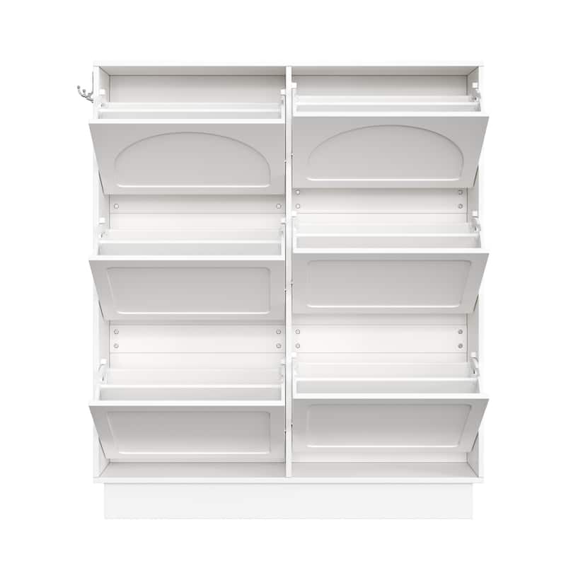 Narrow Shoe Cabinet with 6 Flip Drawers, Free-Standing Entryway Organizer, Shoe Rack with 3 Hooks & Adjustable Shelf