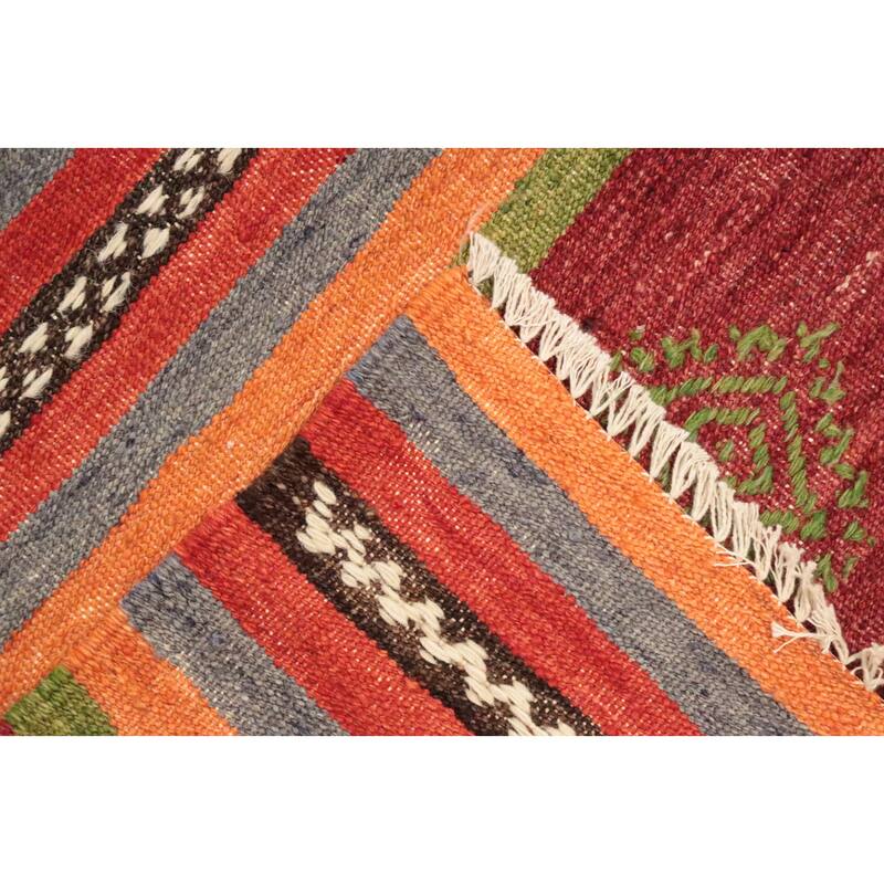Hand Woven Oriental 100% Wool Carpet Southwestern Tribal Oranges & Rust Kilim Area Rug - 10' 2'' X 5' 6''