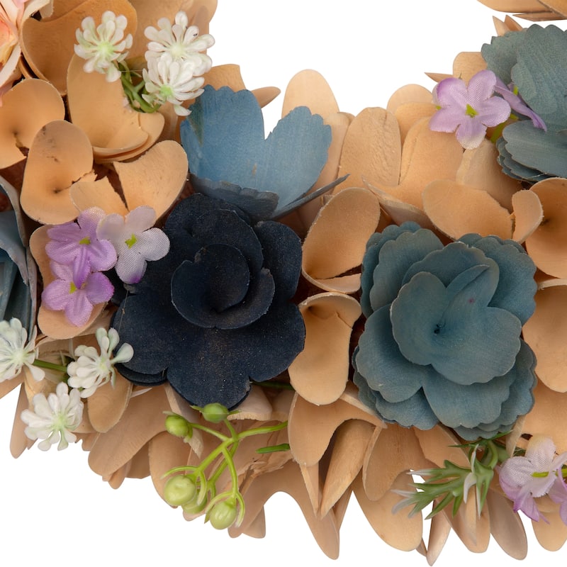Wooden Spring Wreath with Mini Artificial Flowers- 14"