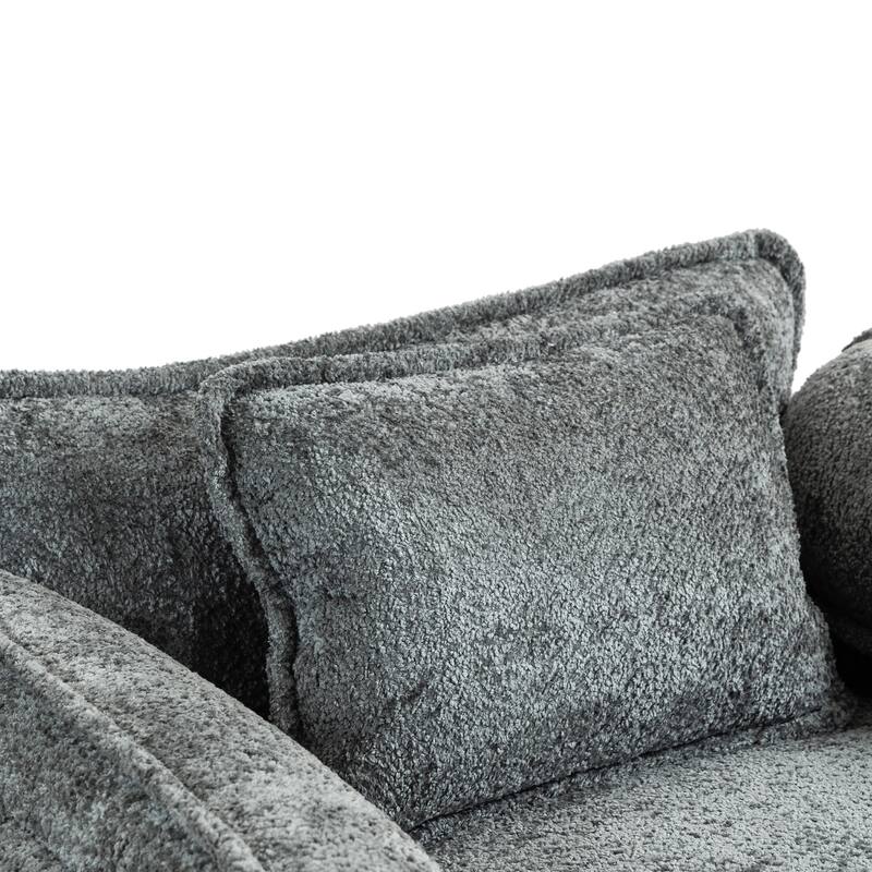 Boucle Oversized Sofa with Ottoman, Double Deep Cushion, Thick Armrests, and High-Resilience Sponge