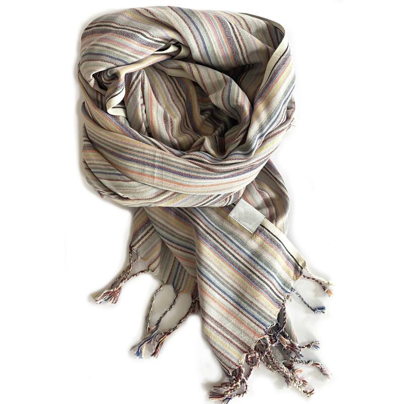 HomeRoots Denim and Yellow Striped Design Turkish Beach Blanket