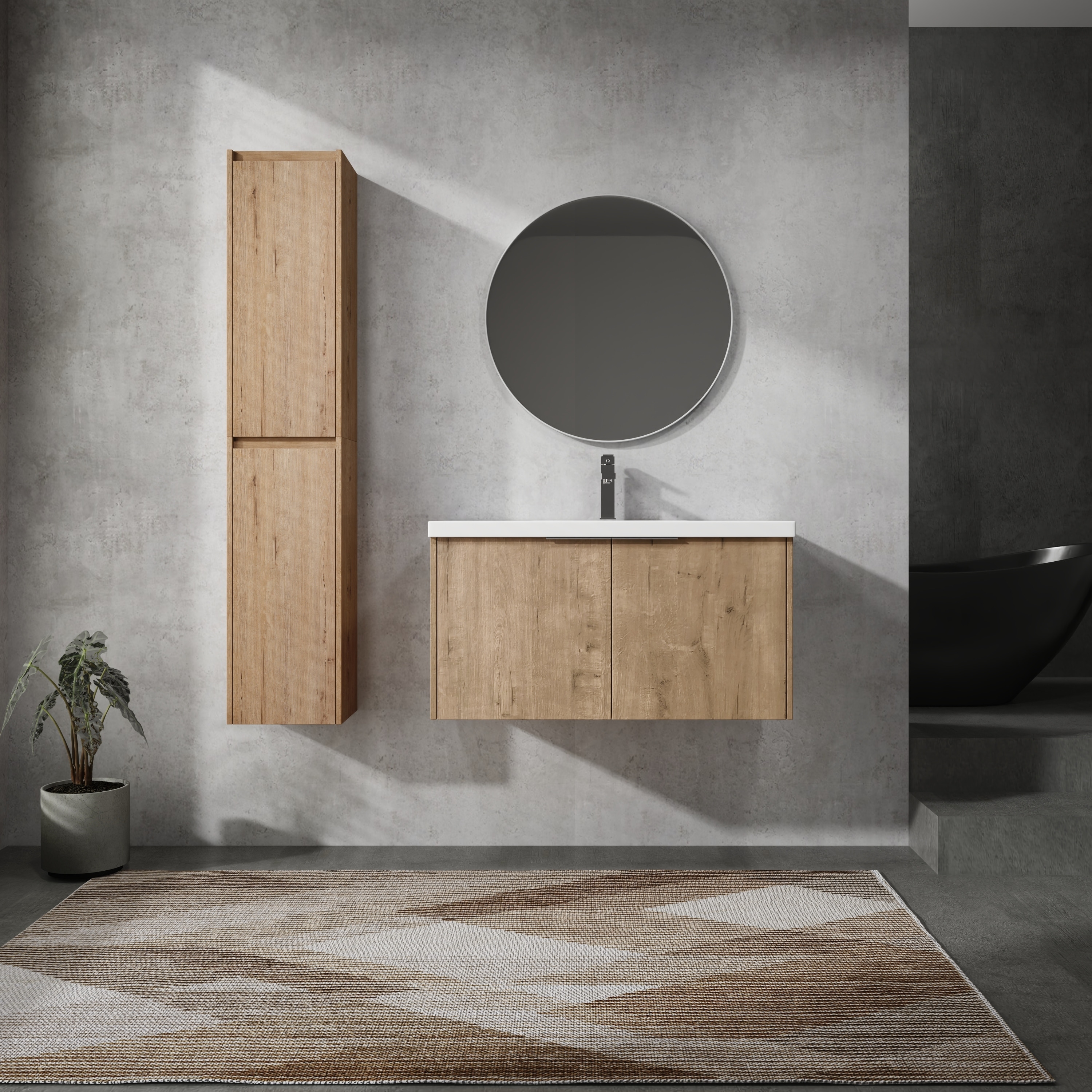 36" Wall-Mounted Bathroom Vanity With Sink and Side Cabinet, Soft Close Doors, Combination Cabinet