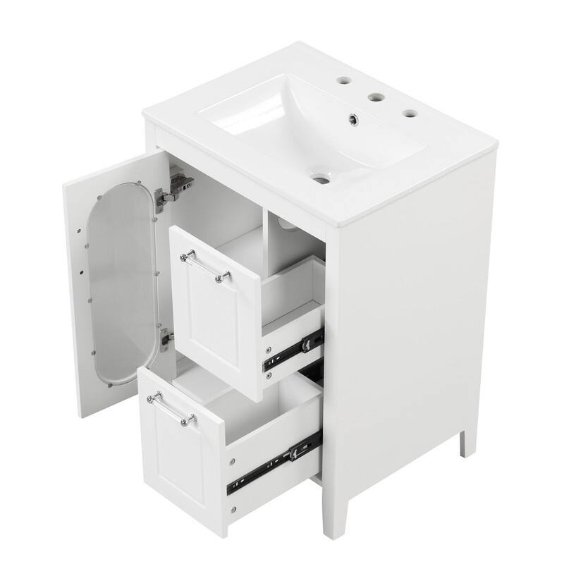 24" Bathroom Vanity with Sink, Bathroom Vanity Cabinet with Two Drawers and Door, Adjustable Shelf, Solid Wood and MDF