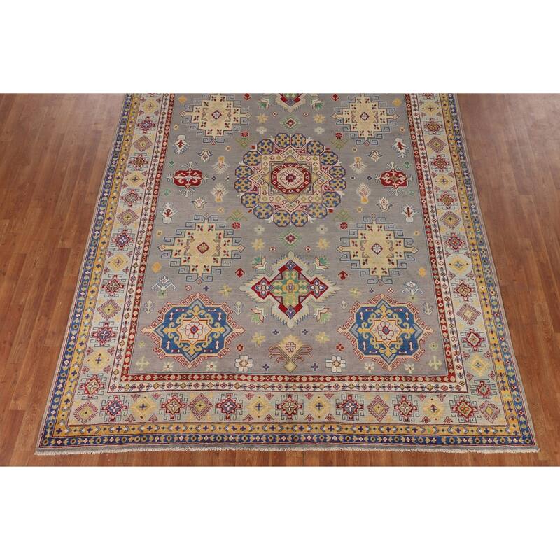 Gray Kazak Area Rug Handmade Wool Carpet - 8'1" x 12'4"