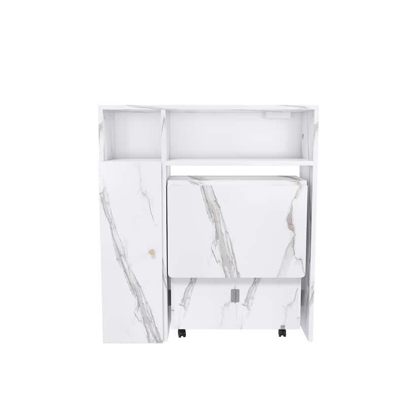 Anmytek Folding Marble Dining Table with Storage & Power Outlet, Convertible Desk for Small Space Kitchen Living Room