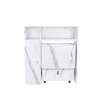 White Folding Dining Table with Adjustable Modes and Storage Cabinets USB AC Power Outlets - 37.4”L x 11.8”W x 43.3”H