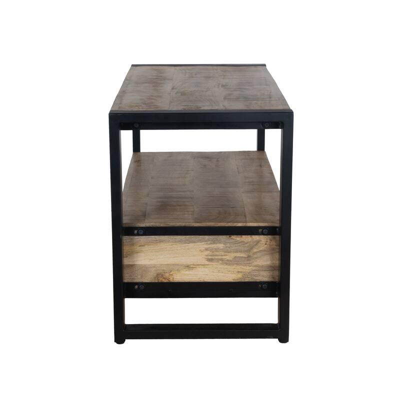 40" Mango Wood TV Stand with Industrial Style Drawers and Metal Frame